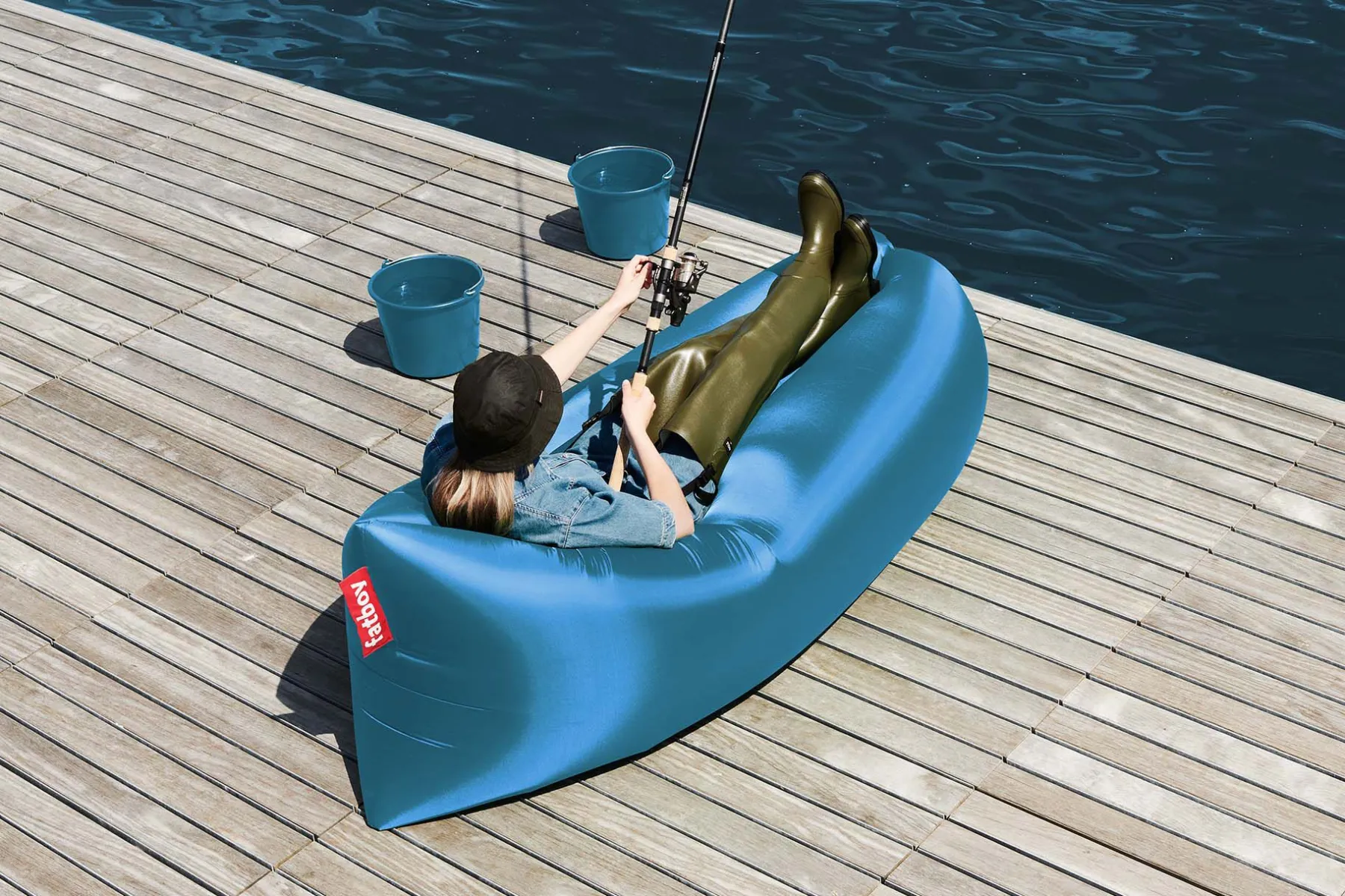 Fatboy Lamzac 3.0 Pouf gonflable, bleu, 185x83x50 cm