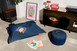 Fatboy Point Cord Pouf en velours côtelé, bleu, 50x50x35 cm