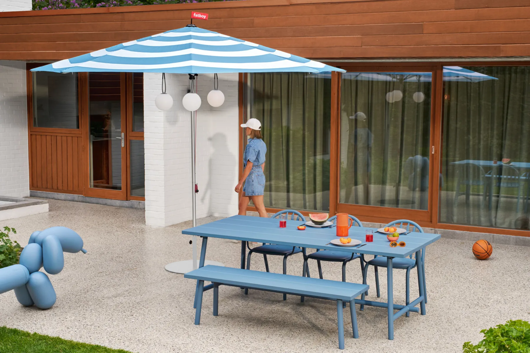 Fatboy Stripesol + Base Light Grey Parasol avec pied, 350x350x280 cm