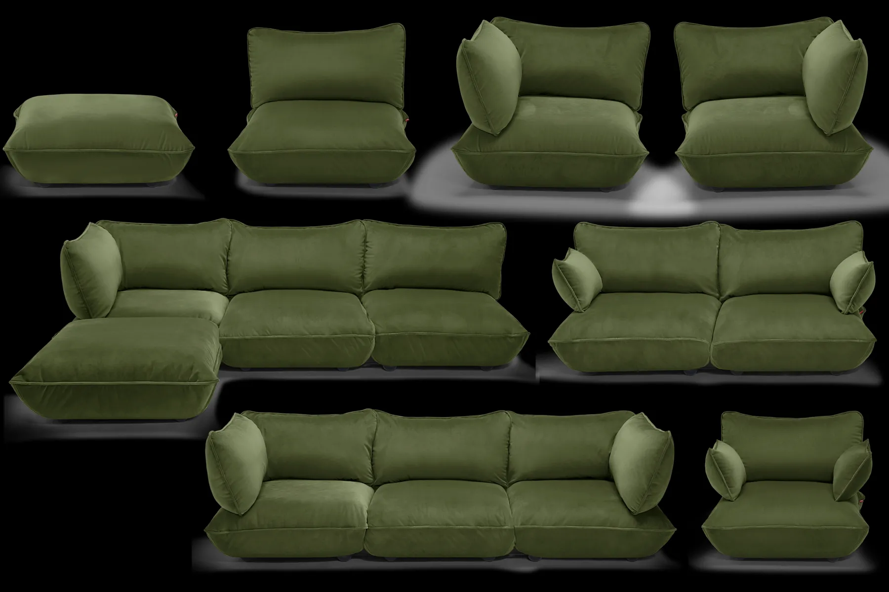 Fatboy Sumo Corner Sofa Velvet Canapé modulaire d’intérieur, 301x108x90 cm