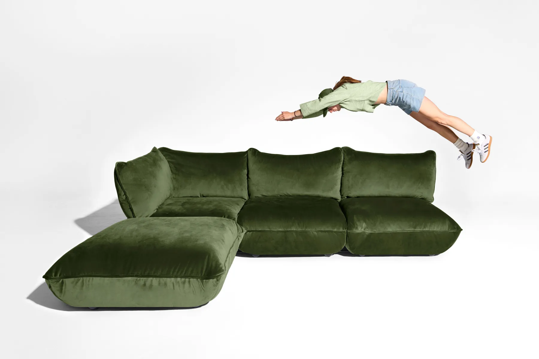 Fatboy Sumo Corner Sofa Velvet Canapé modulaire d’intérieur, 301x108x90 cm
